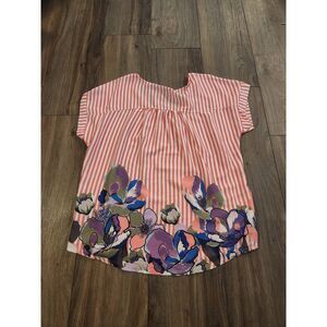 Stripes and Floral Coral‎ Colored Top